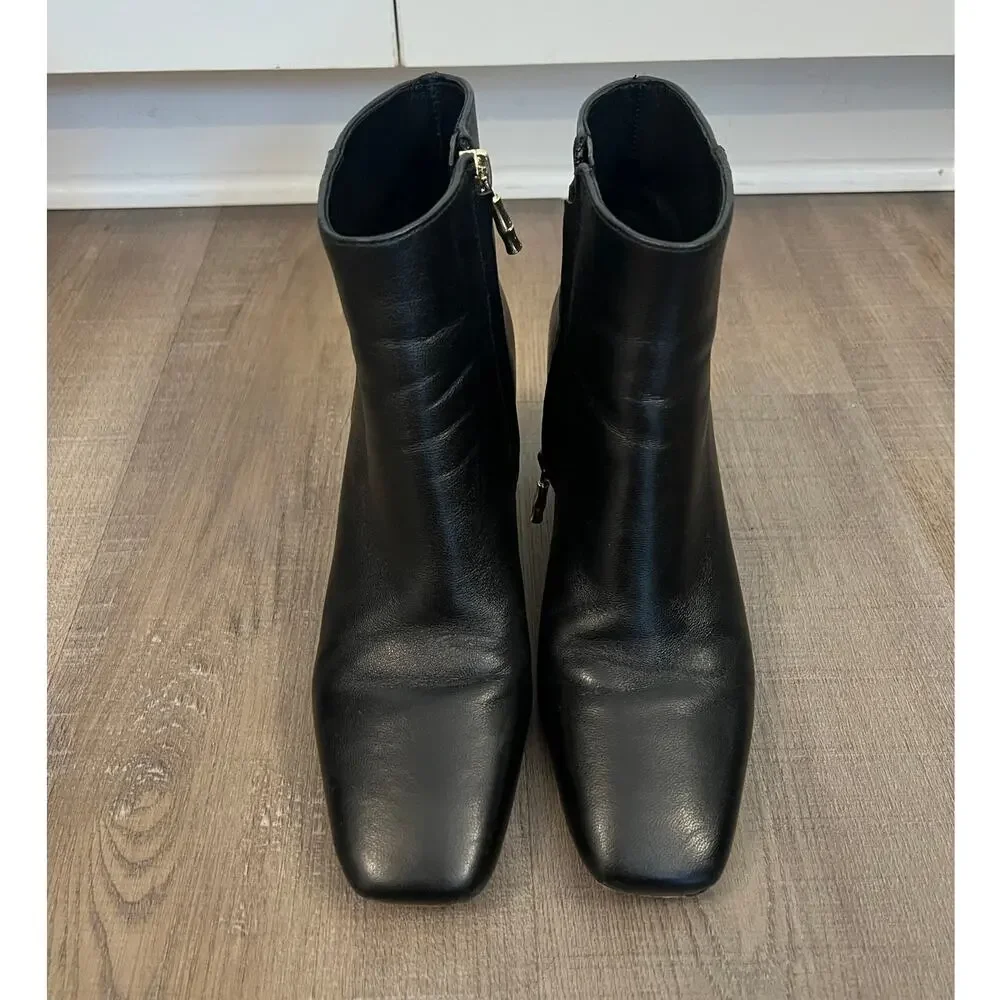 J McLaughlin Black Leather Squared-toed Heeled Ankle Boots